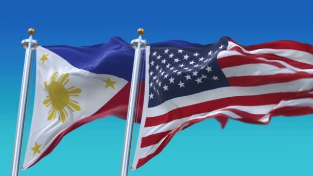 4k シームレスなアメリカ合衆国とフィリピンの旗の背景, Usa Us Phi — ストック動画