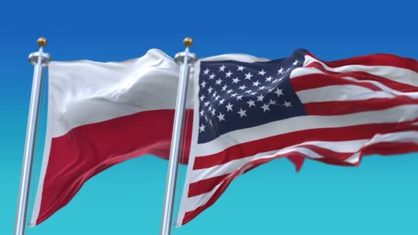 4K sömlös Amerikas förenta stater och Polen flaggor bakgrund, USA USA pol PL. — Stockvideo