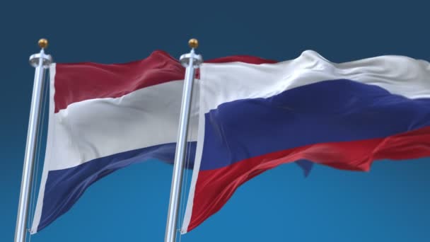 4k Seamless Holanda Holanda e Rússia Bandeiras céu fundo, NED NL RUS RU . — Vídeo de Stock