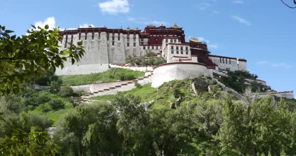 4k Potala Lhasa, Tibet willow ile. — Stok video
