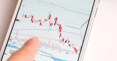 4k işadamı smartphone, finans pi dokunmadan parmak finansal haber tarama