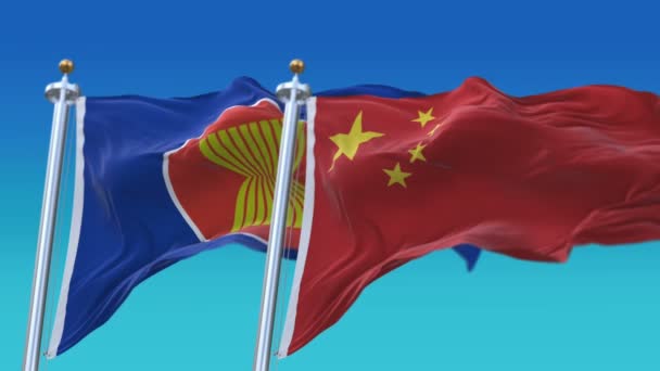 4K bezszwowe Stowarzyszenie Narodów Azji Południowo-Wschodniej i Chiny flag Sky, CHN ASEAN CN — Wideo stockowe