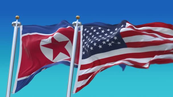 4k Problemfri Amerikas Forenede Stater & Nordkorea Flag baggrund, USA US PRK . – Stock-video