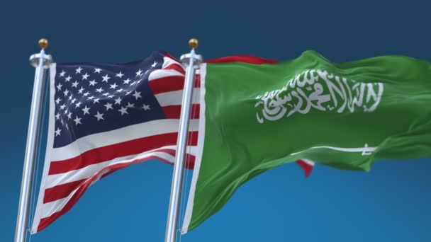 4k Estados Unidos de América y Arabia Saudita Banderas de fondo, Estados Unidos KSA . — Vídeos de Stock