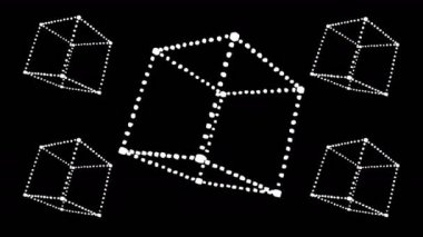 4K 3d hareket eden küp, dönen katı geometri çerçevesi, blok zincir ağı, matematik