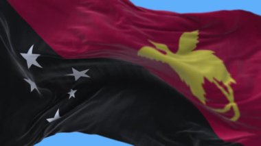 4k Papua Yeni Gine Ulusal bayrak kırışıklıkları Rüzgâr gökyüzünü pürüzsüz bir şekilde dalgalandırıyor