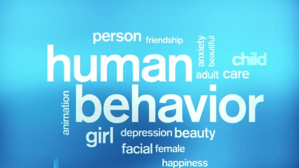 Menselijk gedrag Geanimeerde Tag Word Cloud, Tekstontwerp Animatie. — Stockvideo