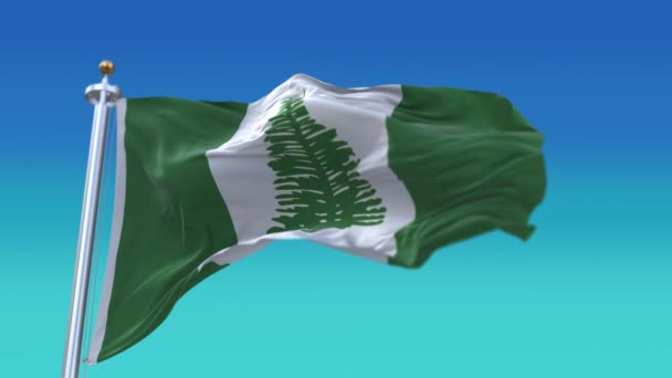 4k Norfolk Island Nationale vlag rimpels wuivende wind hemel naadloze lus backgrou — Stockvideo