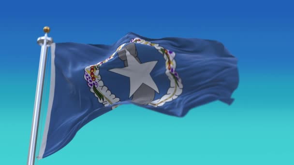4k Northern Mariana Islands Bandiera nazionale rughe sventolando vento cielo sfondo . — Video Stock