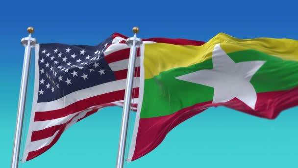 4k Estados Unidos de América EE.UU. y Myanmar Bandera nacional sin costuras . — Vídeo de stock