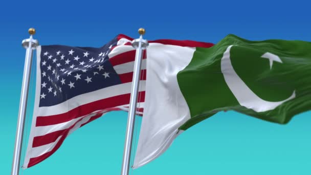 4k Amerikas förenta stater Usa och Pakistan Nationell flagga sömlös bakgrund. — Stockvideo