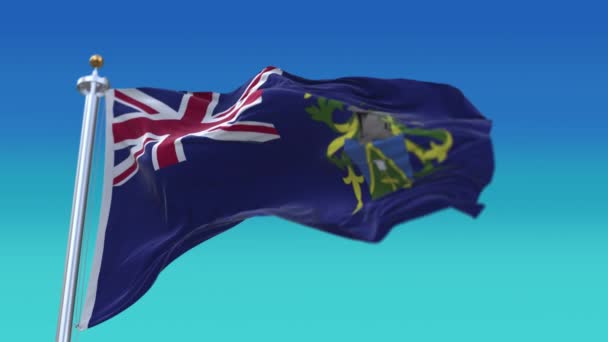 4k Isole Pitcairn Bandiera nazionale rughe sventolando vento cielo senza soluzione di continuità sfondo . — Video Stock