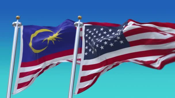 4kアメリカ合衆国およびマレーシア国旗の背景. — ストック動画