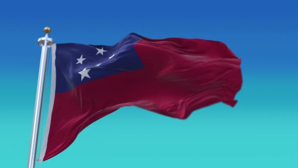 4k Samoa Nationale vlag rimpels wuivende wind hemel naadloze lus achtergrond. — Stockvideo