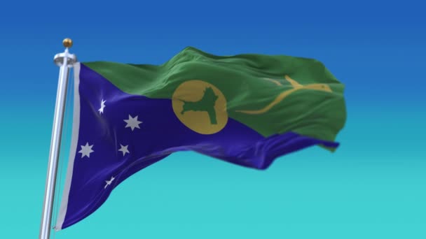 4k Christmas Island National flag wrinkles waving wind sky seamless background. — Stock Video