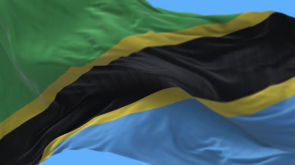 4k Tanzania Nationale vlag rimpels wuivende wind hemel naadloze lus achtergrond. — Stockvideo