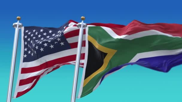 4k Vereinigte Staaten von Amerika Usa und Südafrika Nationalflagge Hintergrund. — Stockvideo