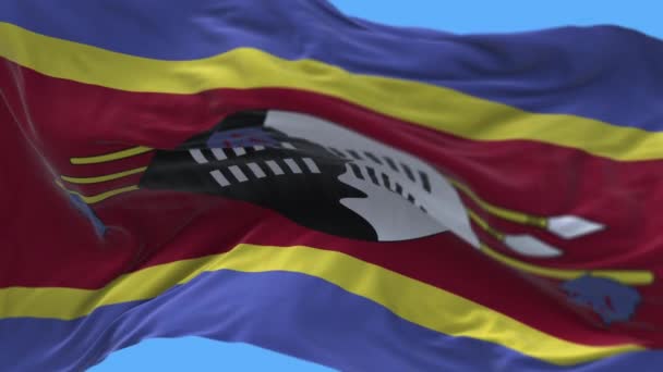 4k Swaziland National flag wrinkles waving wind sky seamless loop background. — Stock Video