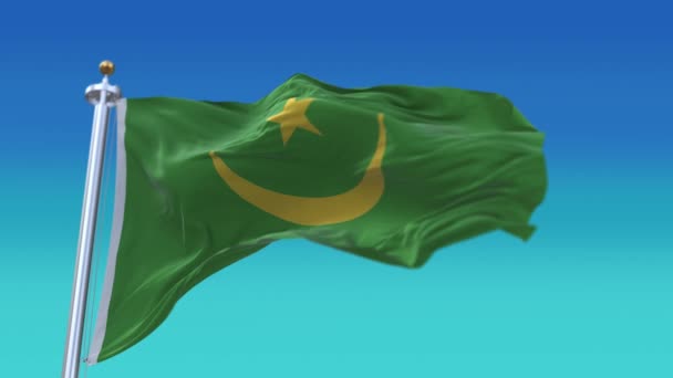 4k毛里塔尼亚国旗起皱，随风飘扬，天空无缝回旋. — 图库视频影像