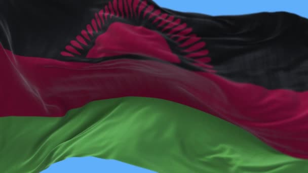 4k Malawi Bandiera nazionale rughe sventolando vento cielo senza soluzione di continuità loop sfondo . — Video Stock