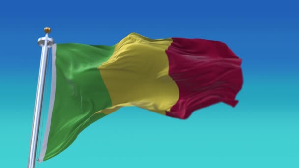 4k Mali Ulusal bayrağı kırışıklıklar rüzgarın gökyüzünde pürüzsüz bir döngü oluşturuyor. — Stok video