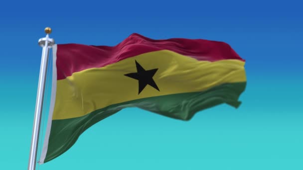4k Ghana Nationale vlag rimpels wuivende wind hemel naadloze lus achtergrond. — Stockvideo