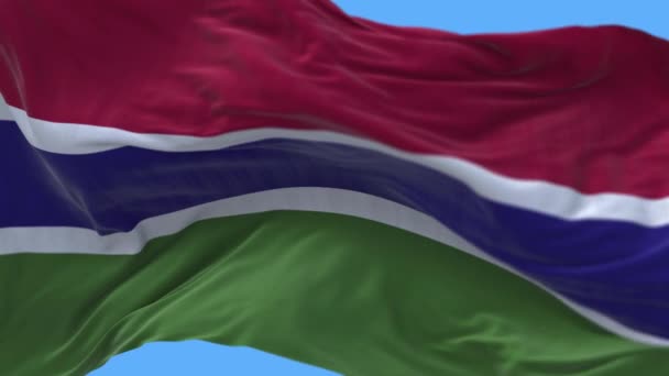4k Γκάμπια Εθνική σημαία ρυτίδες κυματίζει τον άνεμο ουρανό αδιάλειπτη βρόχο φόντο. — Αρχείο Βίντεο