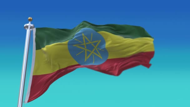 4k Ethiopië Nationale vlag rimpels wuivende wind hemel naadloze lus achtergrond. — Stockvideo