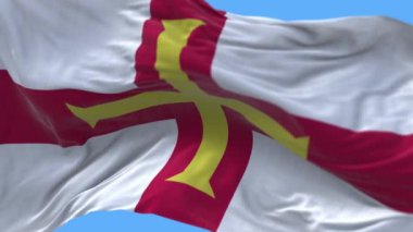 4k Guernsey Ulusal Bayrak kırışıklıkları pürüzsüz dalgalanan rüzgar arka planı.