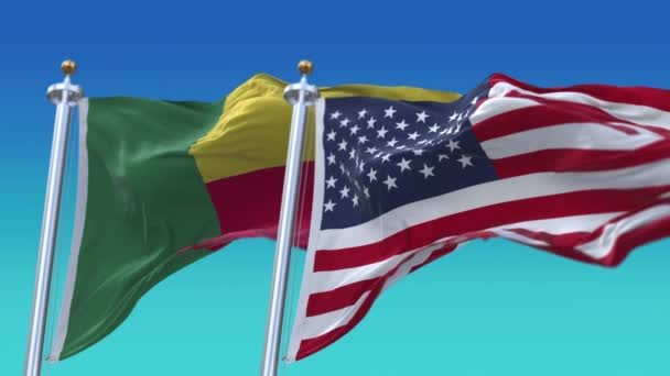 4k Förenta staterna Usa och Benin National flagga sömlös bakgrund. — Stockvideo