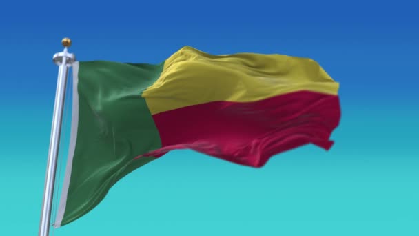 4k Benin National flag wrinkles waving wind sky seamless loop background. — Stock Video