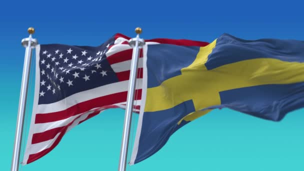 4k Spojené státy americké Usa a Švédsko Národní vlajka hladké pozadí. — Stock video