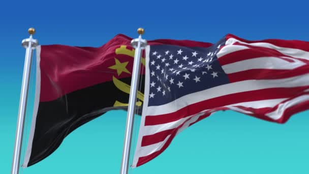 4k Estados Unidos da América EUA e Angola Bandeira nacional sem costura fundo . — Vídeo de Stock