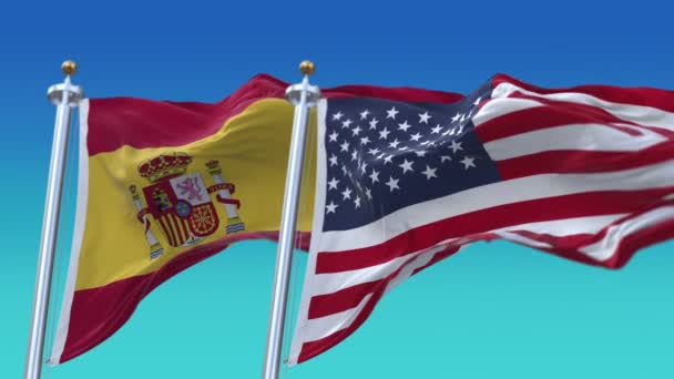 4k สหรัฐอเมริกา สหรัฐอเมริกาและสเปนธงชาติพื้นหลังไร้รอยต่อ . — วีดีโอสต็อก