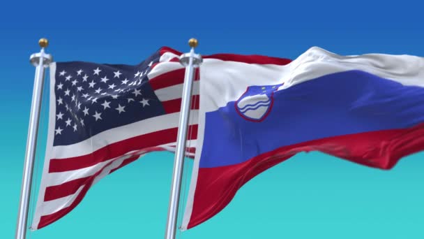 4k United States of America USA and Slovenia National flag seamless background. — Stock Video