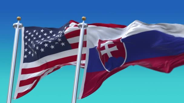 4k Сполучені Штати Америки Уса і Словаччина Національний прапор без вітрила. — стокове відео