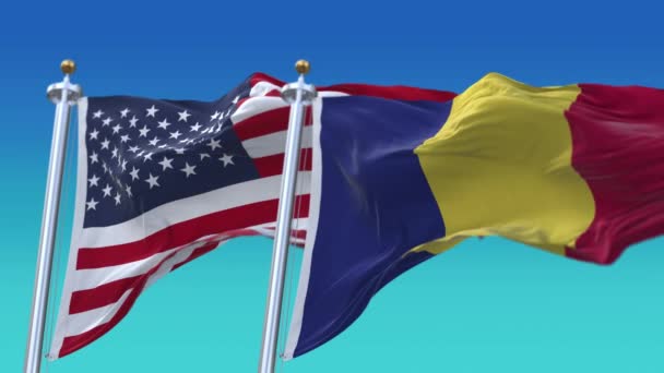 4k Ηνωμένες Πολιτείες της Αμερικής Usa και Ρουμανία Εθνική σημαία αδιάλειπτη φόντο. — Αρχείο Βίντεο