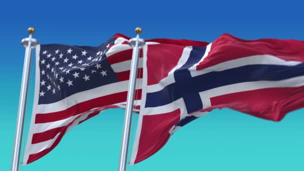 4k Amerika Birleşik Devletleri Usa ve Norveç Ulusal bayrağı pürüzsüz. — Stok video