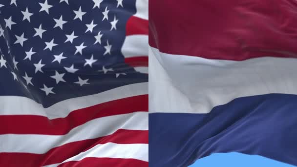 4k美利坚合众国Usa和荷兰国旗背景. — 图库视频影像