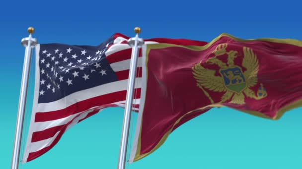 4k Estados Unidos de América EE.UU. y Montenegro Fondo de la bandera nacional . — Vídeo de stock