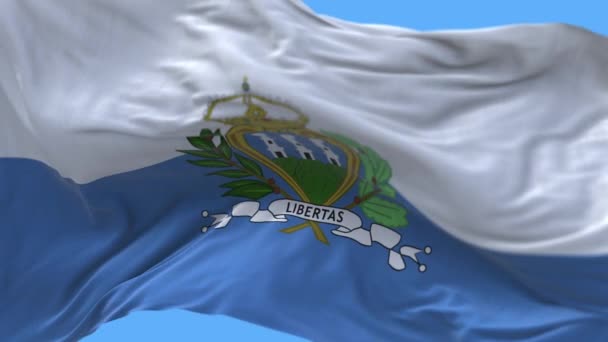 4k Сан-Марино Национальный флаг морщины размахивая ветром небо бесшовные петли фон . — стоковое видео