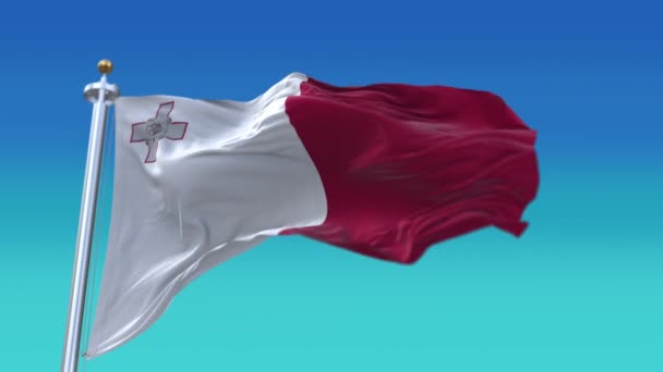 4k Malta Národní vlajka vrásky vlnící se vítr obloha bezešvé smyčky pozadí. — Stock video