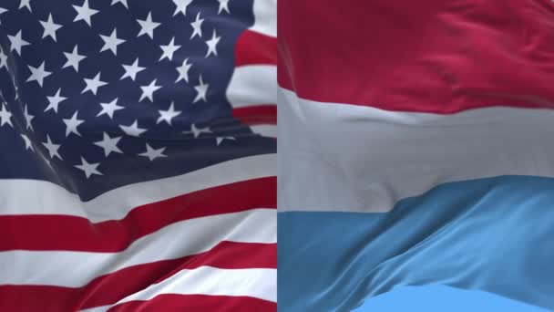 4k Förenta staterna Usa och Luxemburgs nationella flagga bakgrund. — Stockvideo