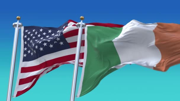 4k Сполучені Штати Америки Usa and Ireland National flag increded background. — стокове відео