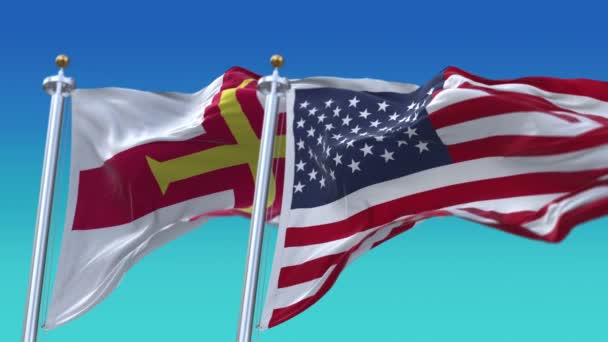 4k Stany Zjednoczone Ameryki Usa i Guernsey Flaga narodowa płynne tło. — Wideo stockowe