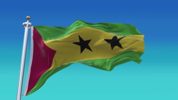 4k Sao Tomé en Principe Nationale vlag rimpels zwaaien hemel naadloze achtergrond. — Stockvideo