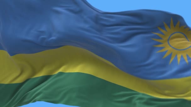 4k Rwanda National flag wrinkles waving wind sky seamless loop background. — Stock Video