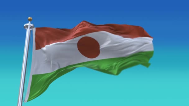 4k Niger Nationale vlag rimpels wuivende wind hemel naadloze lus achtergrond. — Stockvideo