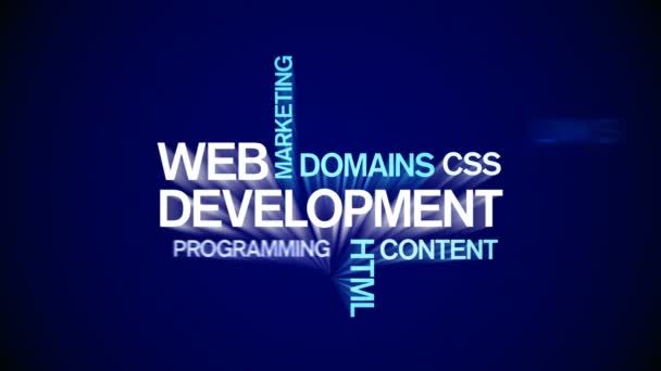 4k Web Development Animado Tag Word Cloud, Tipografia de animação de design de texto. — Vídeo de Stock