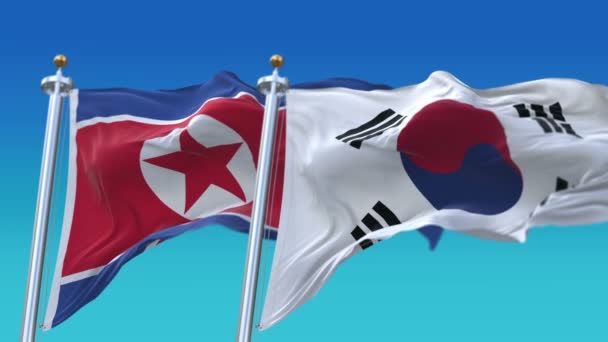 4k Seamless North Korea & Republic of Korea Flag sky background, PRK KP KOR KR. — стокове відео